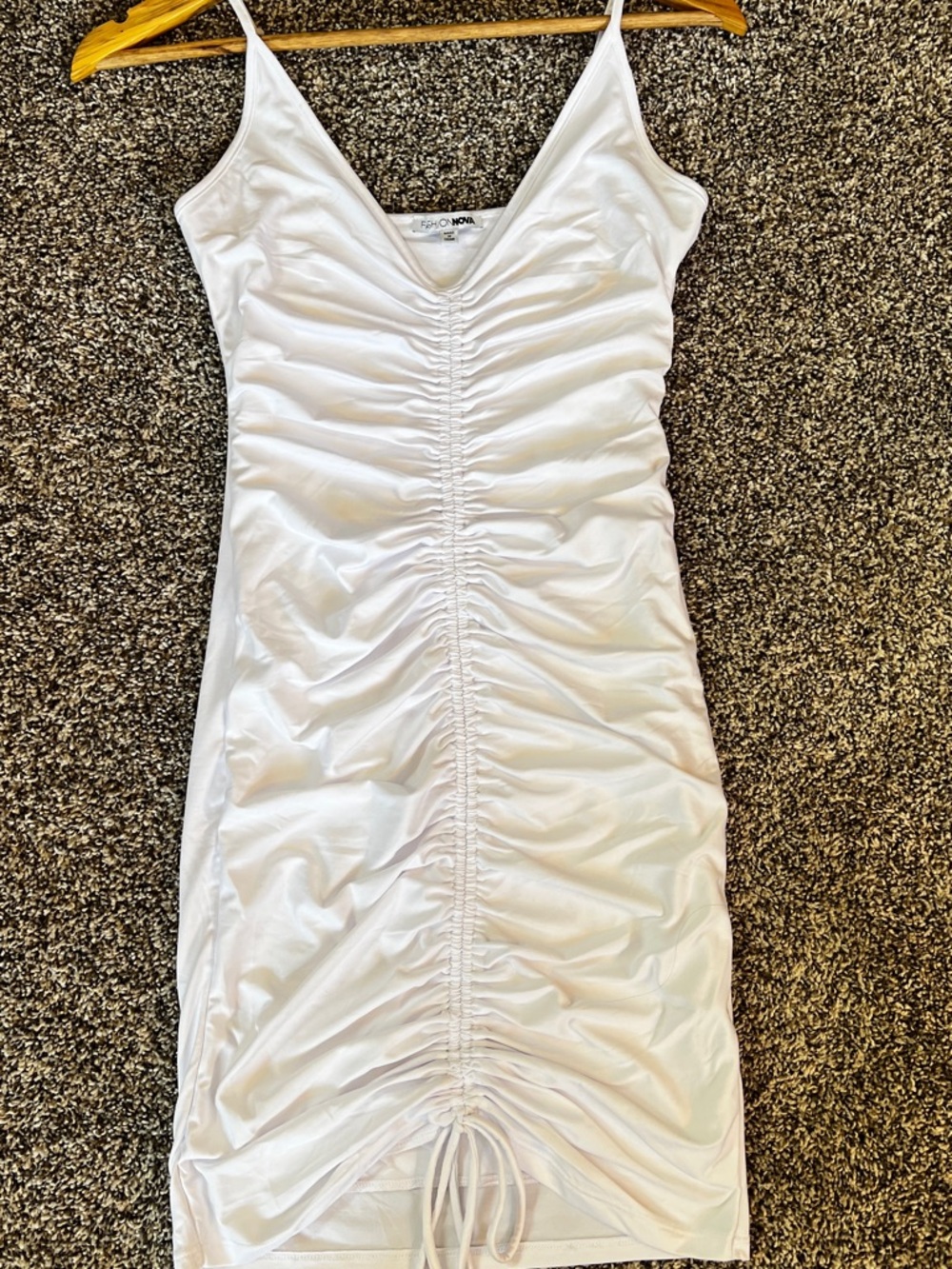 White Ruched Front V-Neck Mini Dress